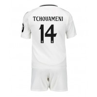 Camisa de Futebol Real Madrid Aurelien Tchouameni #14 Equipamento Principal Infantil 2024-25 Manga Curta (+ Calças curtas)